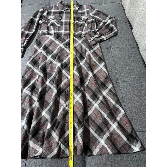 Chadwicks Dress Women Medium* Flannel Brown Gray/Red A Line Cottage Boho - Picture 4 of 13